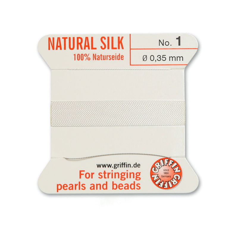Griffin White Silk No.1 0.35mm thread with beading needle, perfect for stringing pearls and beads