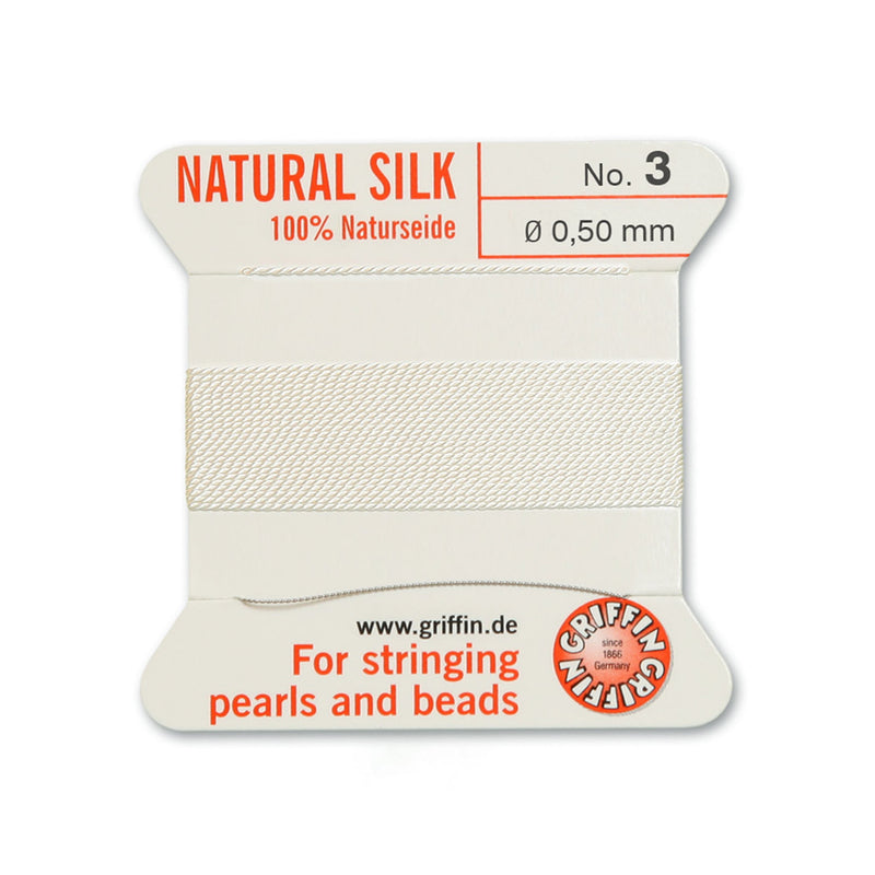 Griffin White Silk No.3 0.50mm thread and beading needle for precise pearl and bead stringing