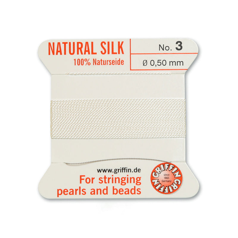 Griffin White Silk No.3 0.50mm thread and beading needle for precise pearl and bead stringing