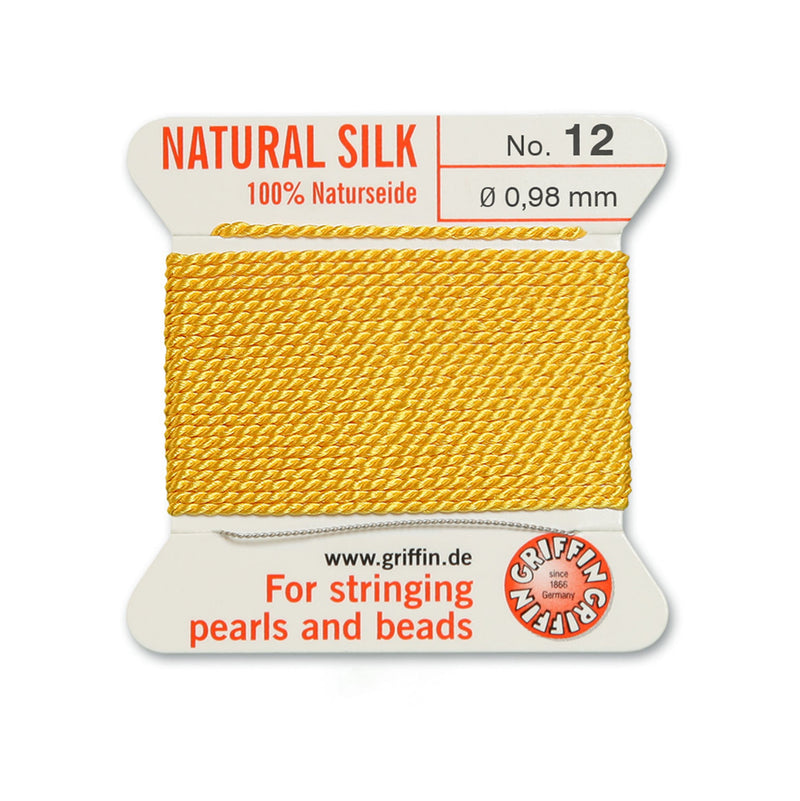 Griffin Yellow Silk No.12 0.98mm thread with beading needle for high-quality pearl and bead stringing