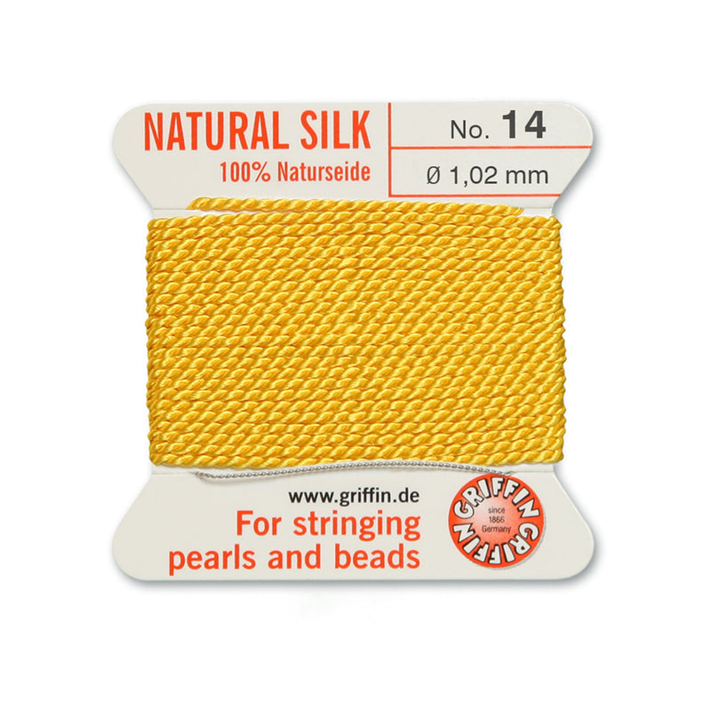 Griffin Yellow Silk No.14 1.02mm thread with beading needle for high-quality pearl and bead stringing