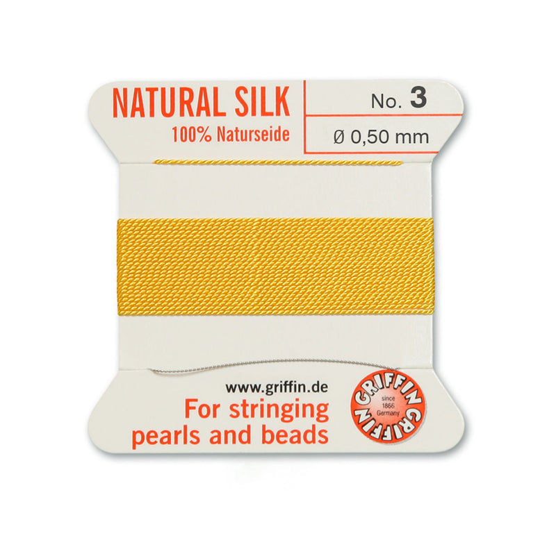 Griffin Yellow Silk No.3 0.50mm thread with beading needle for professional pearl and bead stringing