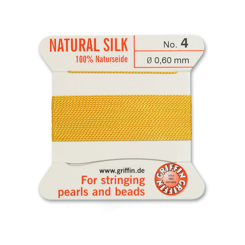 Griffin Yellow Silk No.4 0.60mm thread with beading needle for expert pearl and bead stringing