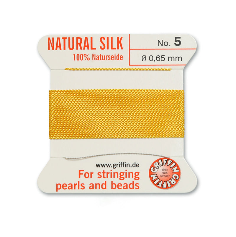 Griffin Yellow Silk No.5 0.65mm thread with beading needle for precise pearl and bead stringing