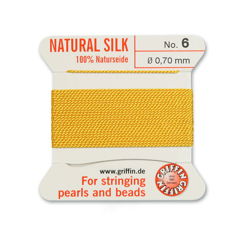 Griffin Yellow Silk No.6 0.70mm thread with beading needle for expert pearl and bead stringing