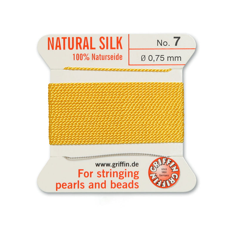 Griffin Yellow Silk No.7 0.75mm thread with beading needle for premium pearl and bead stringing