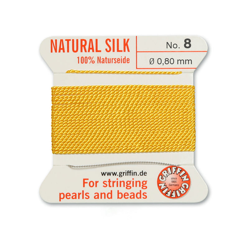 Griffin Yellow Silk No.8 0.80mm thread with beading needle for professional pearl and bead stringing