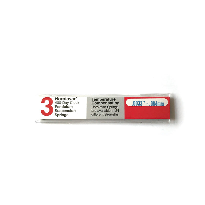 Horolovar 400 Day Clock Suspension Springs .0033" .084mm 3-Pack on white background