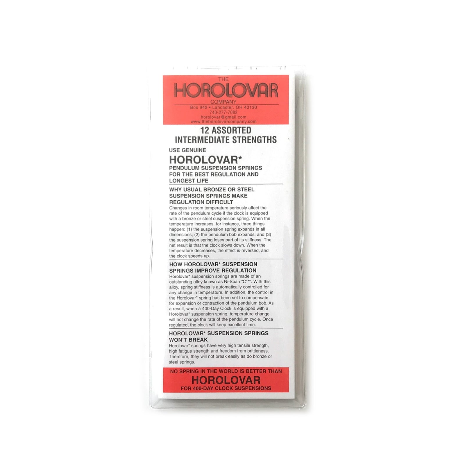 Horolovar 400Day Clock Suspension Springs Intermediate Assortment 12