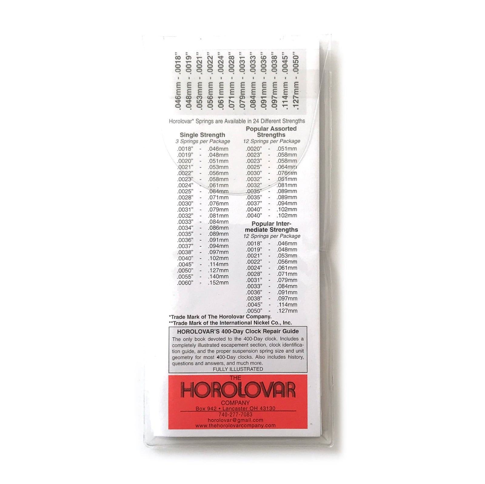 Horolovar 400Day Clock Suspension Springs Intermediate Assortment 12
