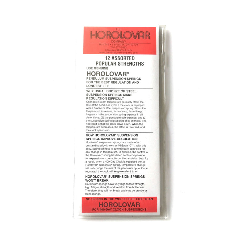 Horolovar 400-Day Clock Suspension Springs Popular Assortment 12-Pack